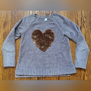 Justice Velour Super Cozy Long Sleeve Top in Gray with Gold Sequin Heart Size 10